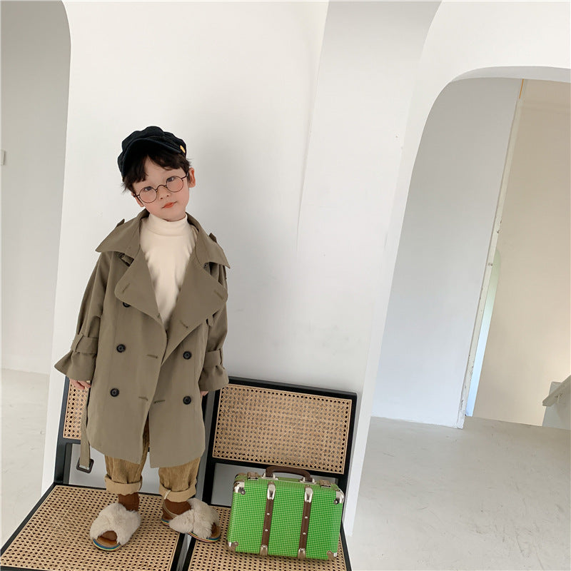 Otoño 2023 nuevo abrigo coreano niños y niñas gabardina larga solapa grande estilo de moda