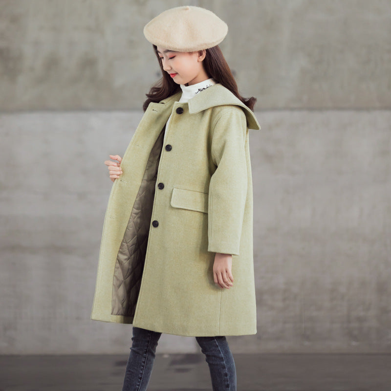 Baby-collar Middle And Big Children's Woolen Coat With Cotton Padded