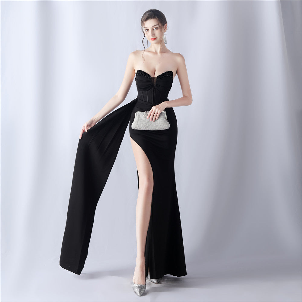 Shaping Fishbone Waist-tight Heavy Industry Beads High-end Evening Dress