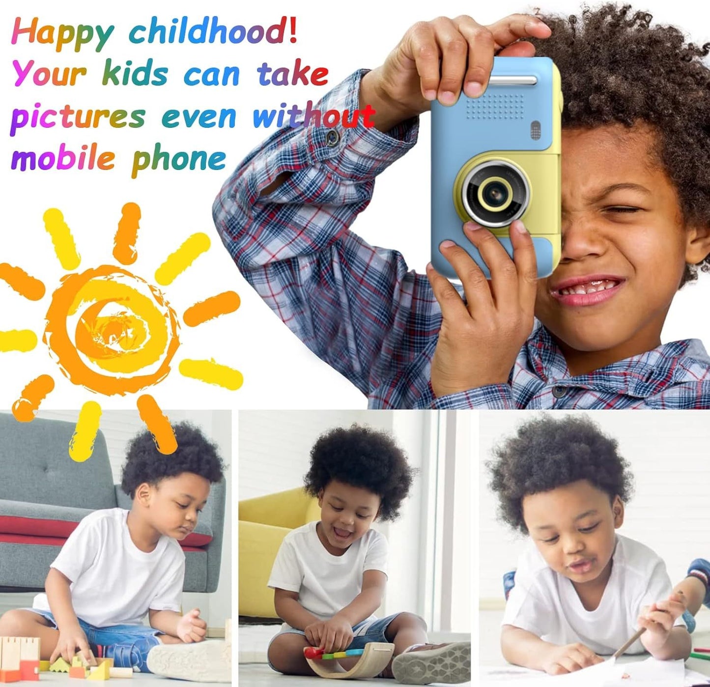 Appareil photo pour enfants, appareil photo numérique à selfie pour enfants pour filles et garçons de 3 à 12 ans avec résolution photo de 20 MP, caméra vidéo HD 1080P avec carte SD de 32 Go et perche à selfie