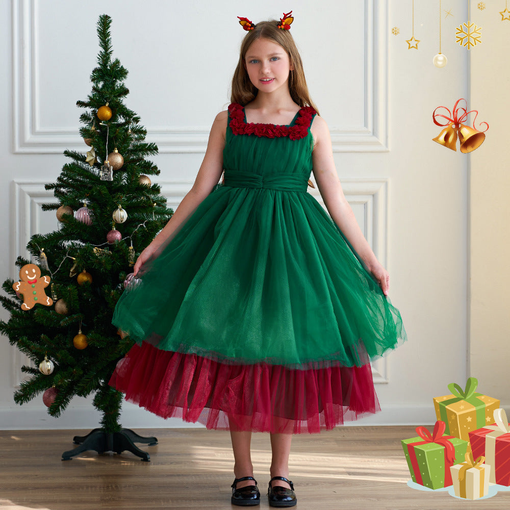 Robe de noël rouge et verte Simple à la mode pour filles, robe de mariée bouffante