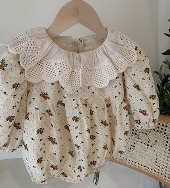 Lace collar floral wrap fart shirt