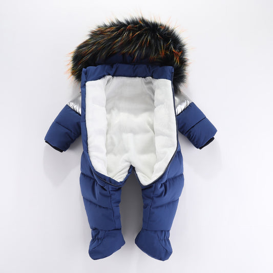 Winter Fur Collar Rompers Jumpsuit Children Thickened Warm Infant Rompers