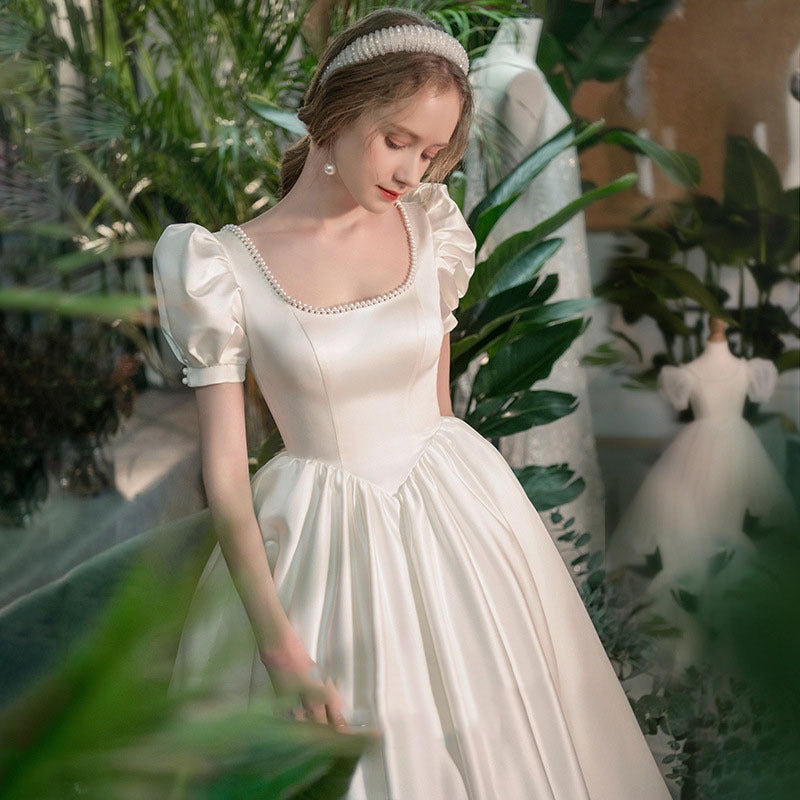 Vestido de novia ligero de satén francés, elegante y moderno para mujer