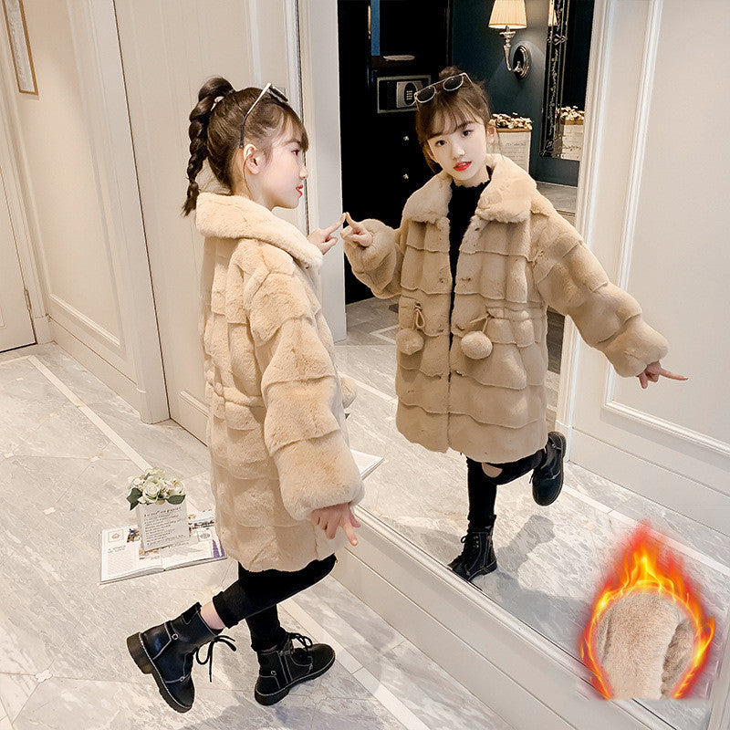 Children's Plush Padded Wool Sweater Winter Clothes Middle-aged Children's Fur Top