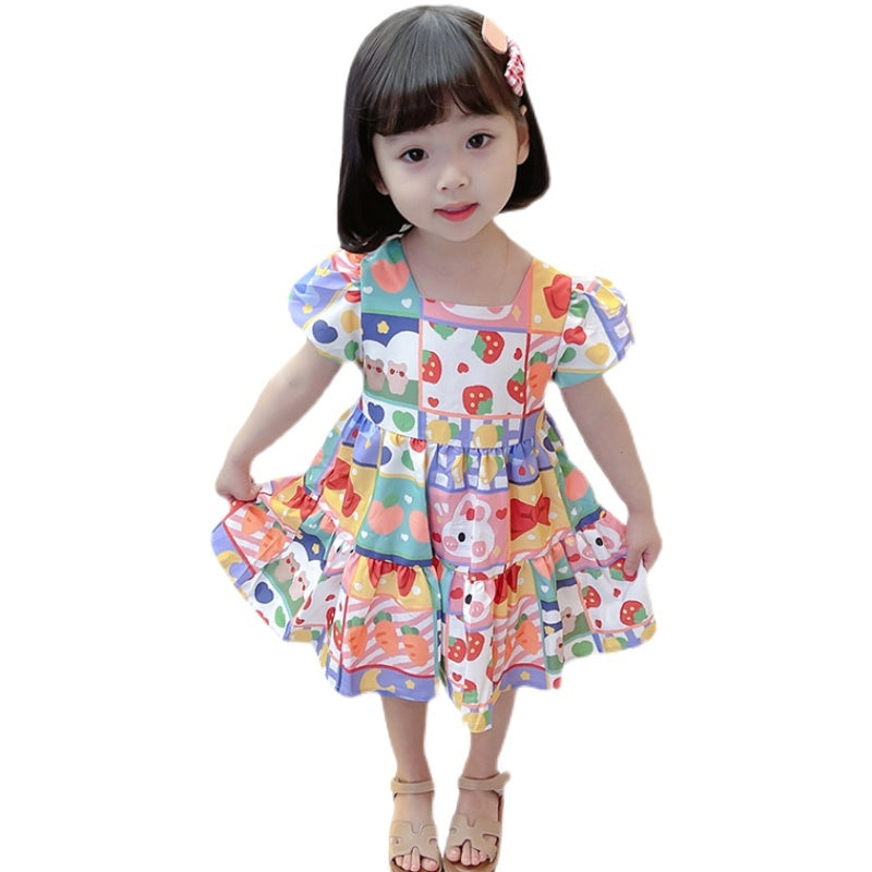 Children's Chiffon Cute Rabbit Graffiti Puff Sleeve Dress