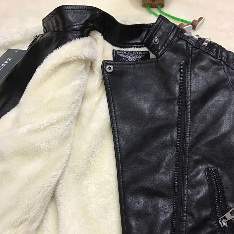 Boys' Fashion Casual Solid Color Leather Jacket