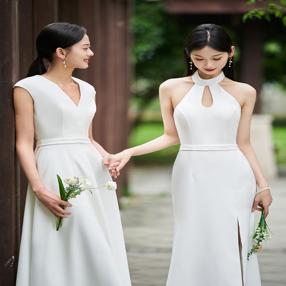 Vestido blanco de dama de honor Vestido para personas mayores Vestido formal de estilo diario