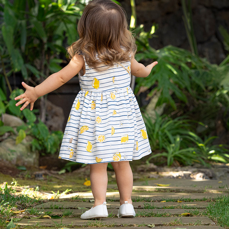 Lemon print pleated dress