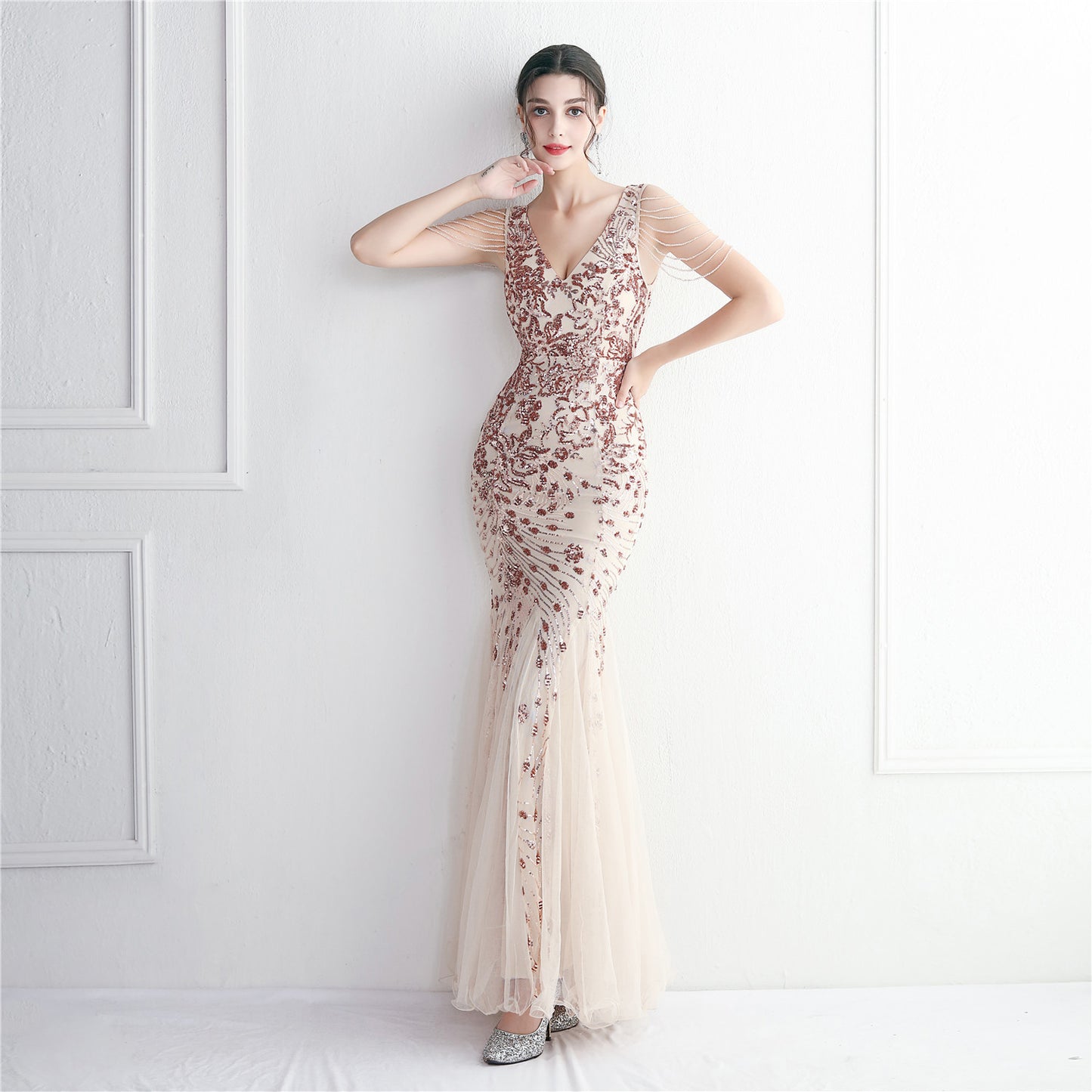 Long Sequined Evening Dress