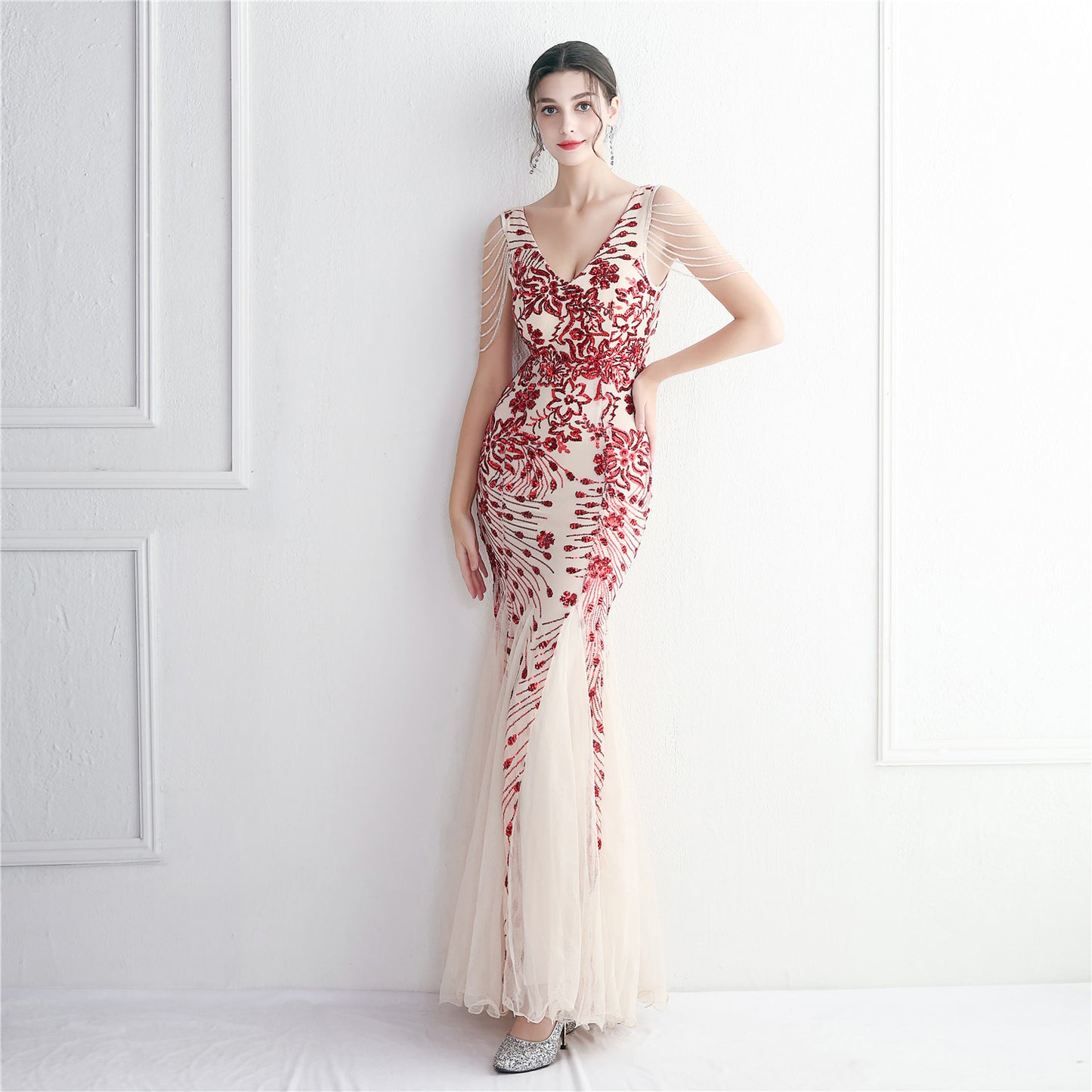 Long Sequined Evening Dress