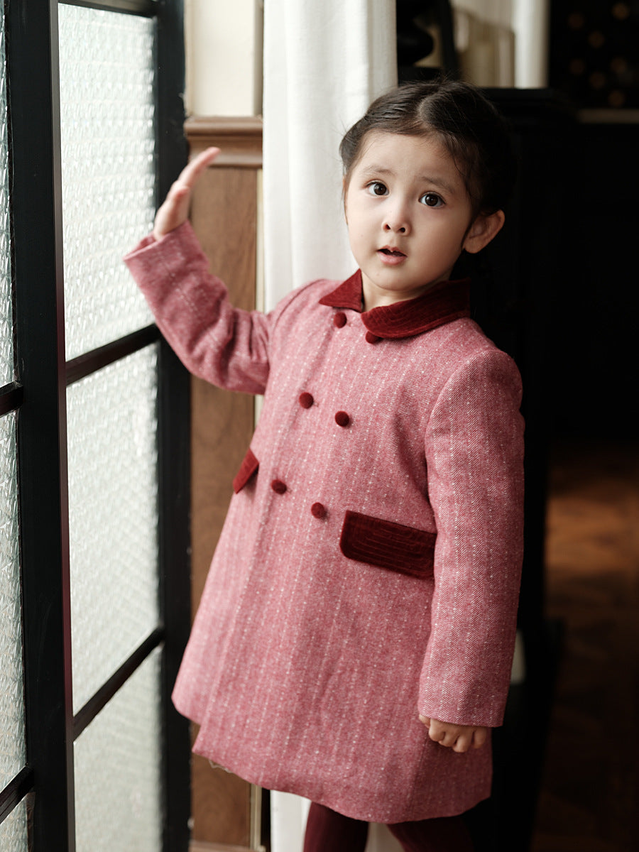 Girls' Mid-length Woolen Coat Children's Wool Thick Coat