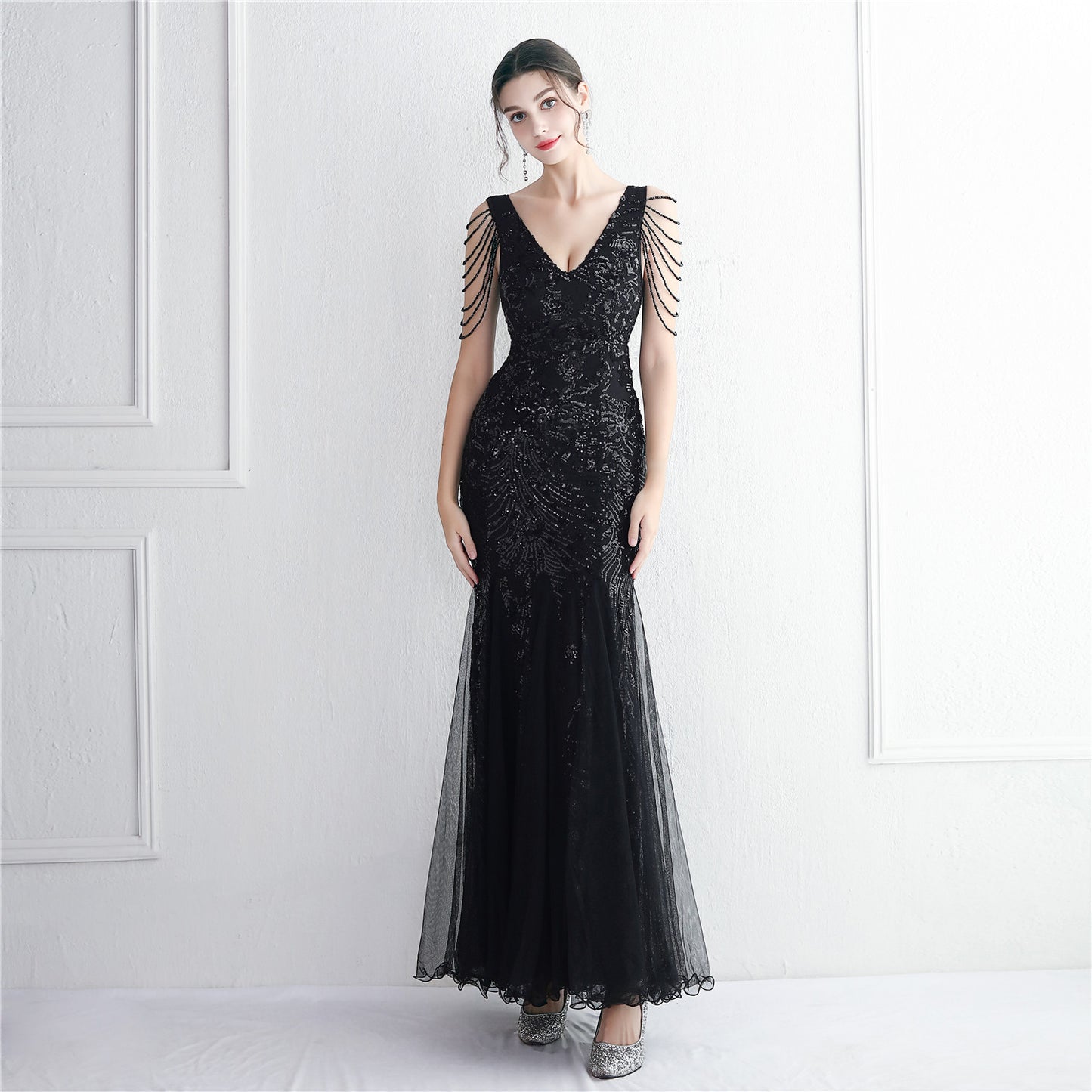 Long Sequined Evening Dress