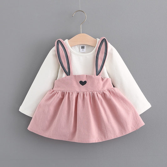 2021 otoño nueva ropa coreana para niños, lindo vestido de conejo para niñas, vestido de princesa para bebé 916