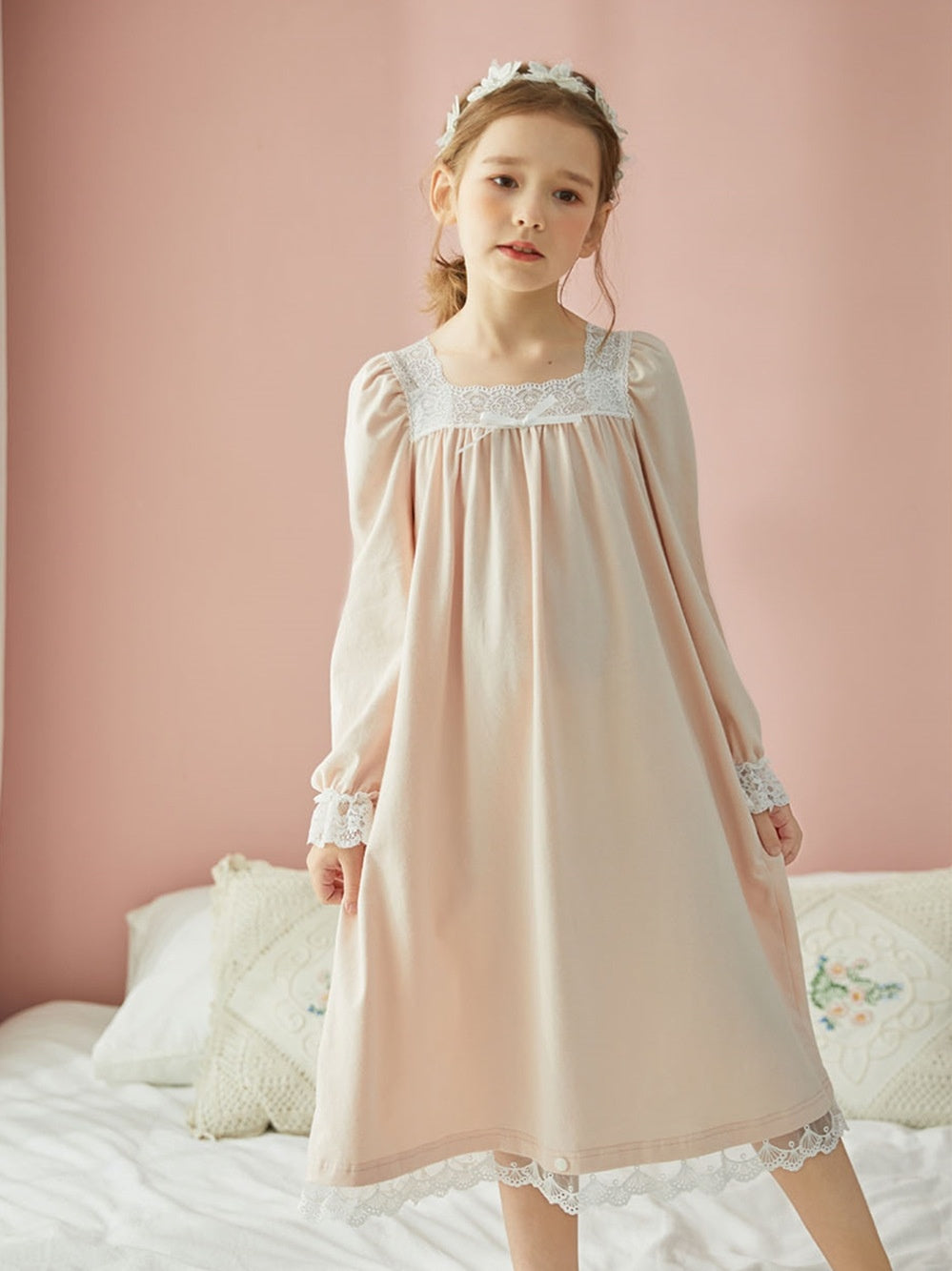 Robe de nuit longue princesse en velours pour filles, tenue d'hiver, rétro français