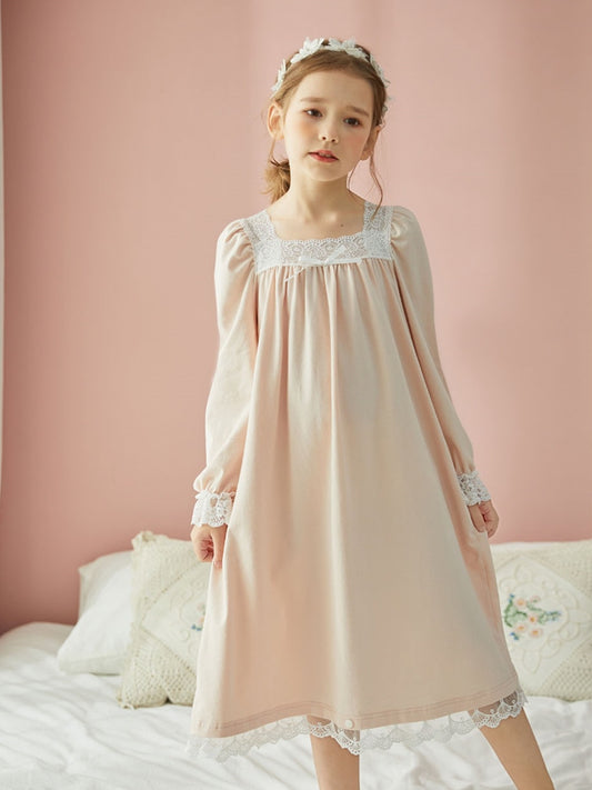 Winter Girls Plus Velvet Long Princess Nightdress French Retro