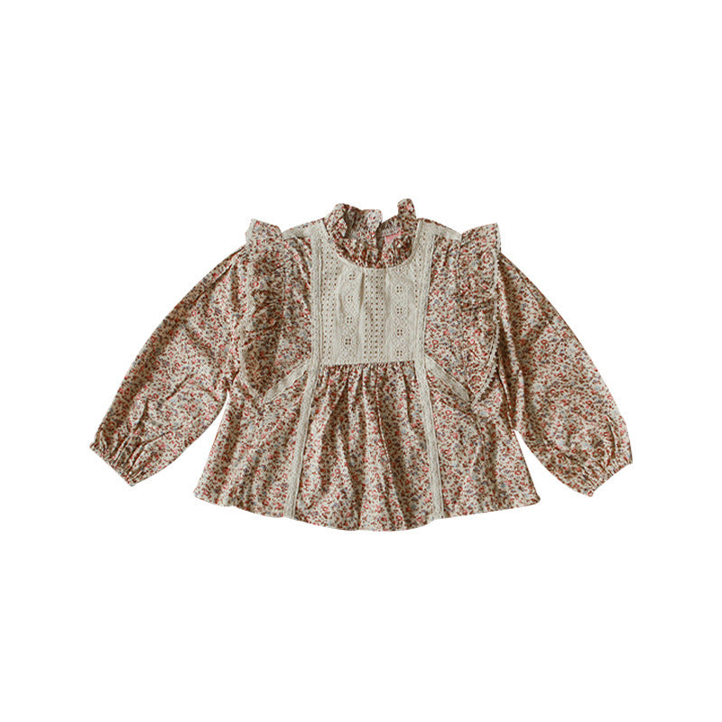 Clothing Children Girls Stitching Western Style Floral Blouse