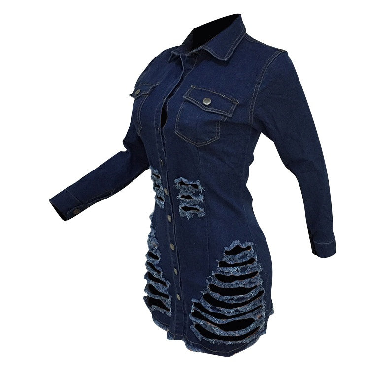 Robe en jean déchiquetée Robe décontractée en jean