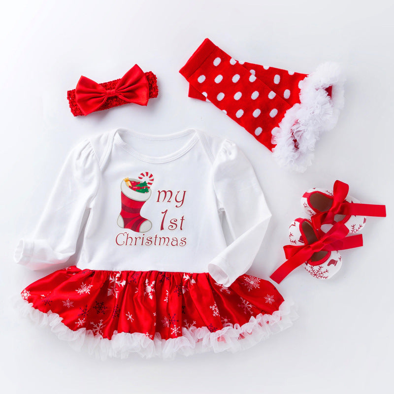 Costume de robe de bébé à manches longues de vêtements de Noël pour bébés