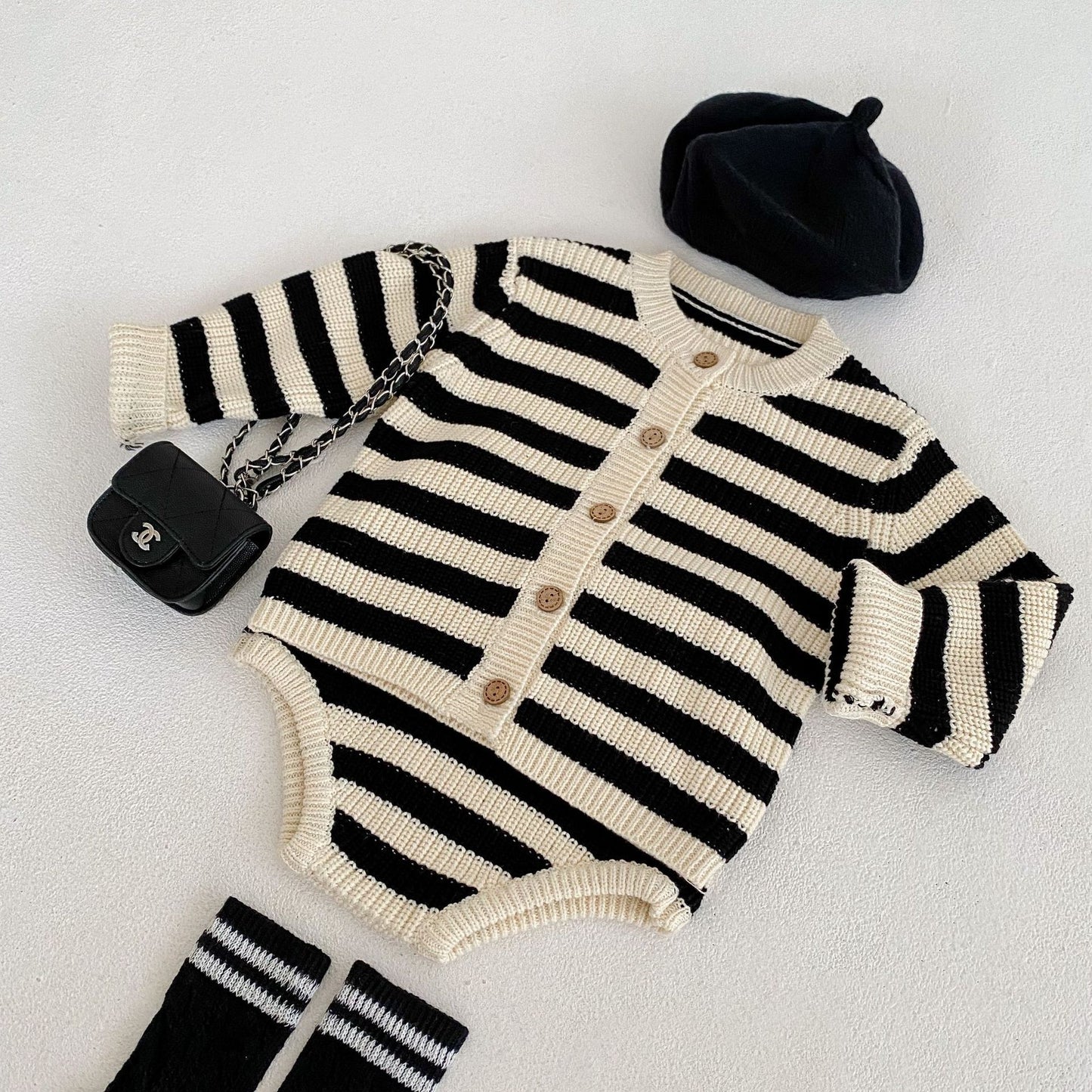 Knitted Cotton Sweater Cardigan Jacket Two-piece Suit