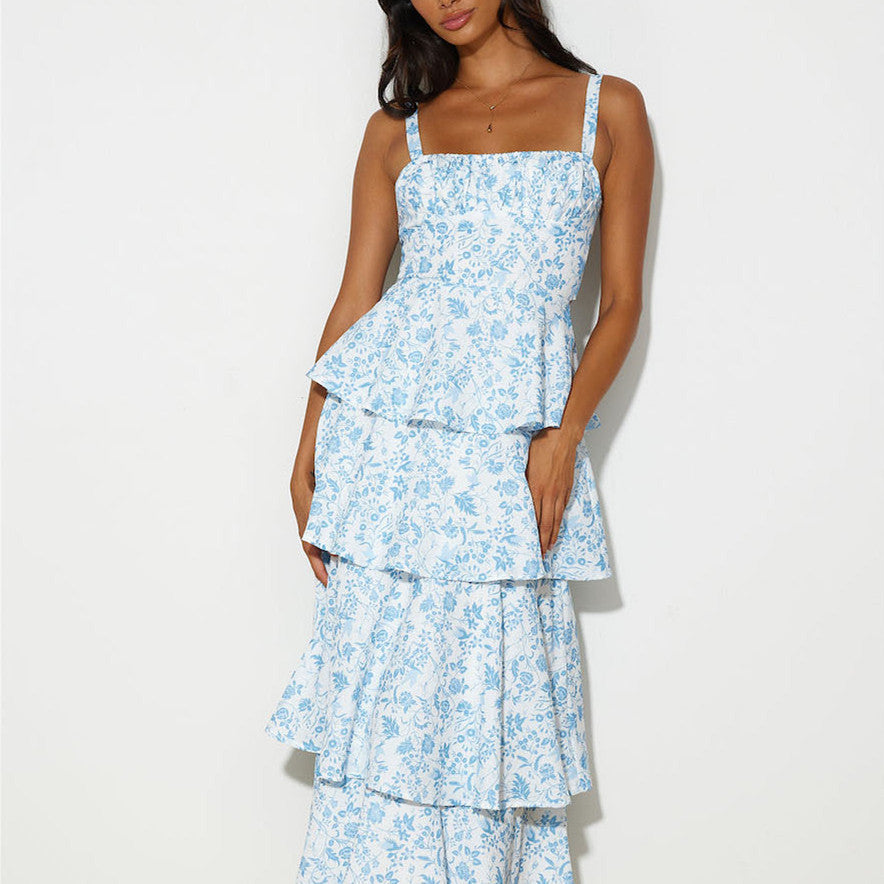 Women's Printed Sling Layered Dress