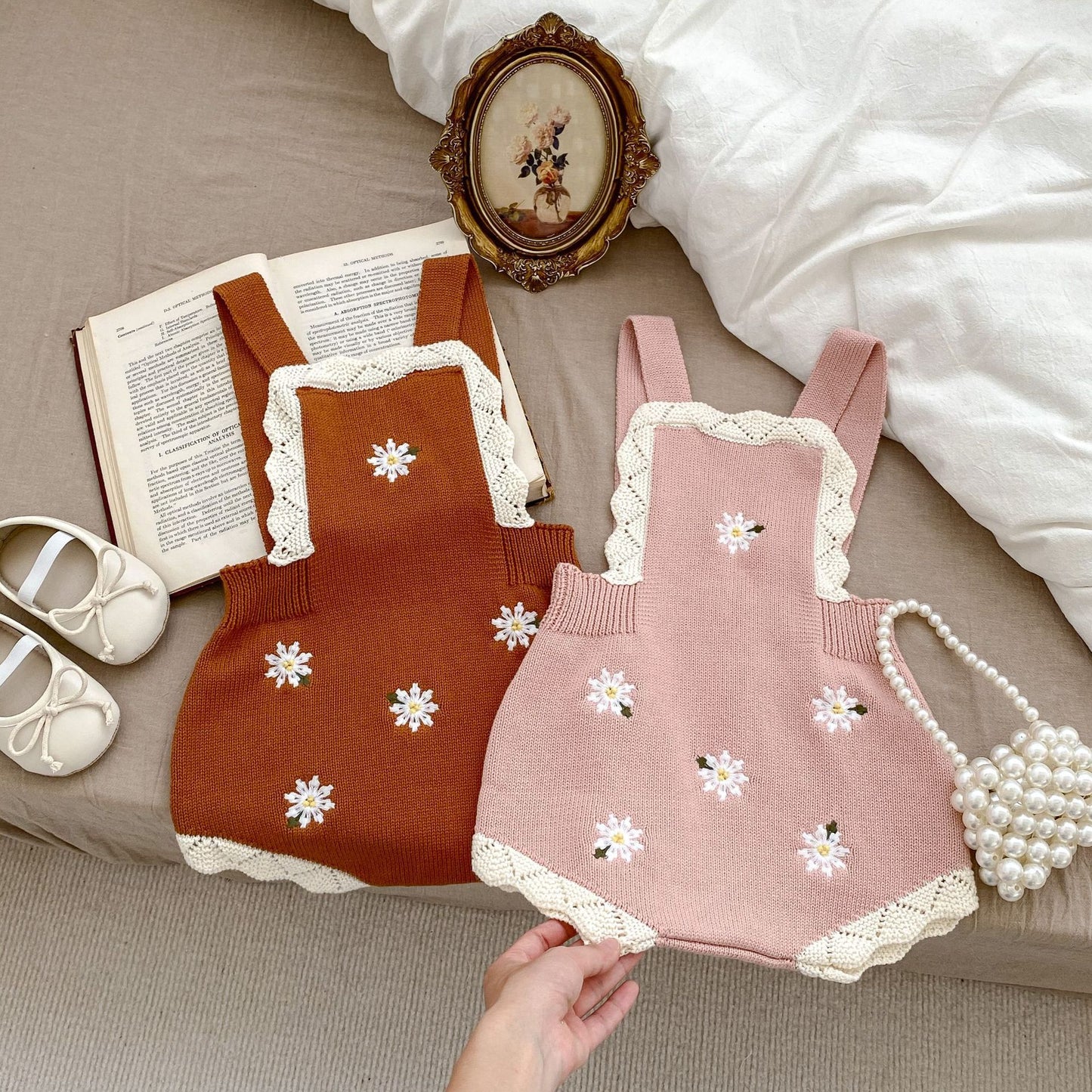 Ins Baby Autumn Clothing Knitted Embroidered Suspender Romper