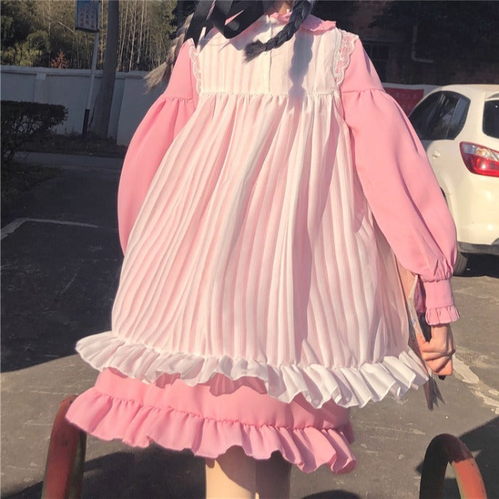 Vestido de manga larga holgado con cuello de muñeca para niña, lindo y suave, para mujer