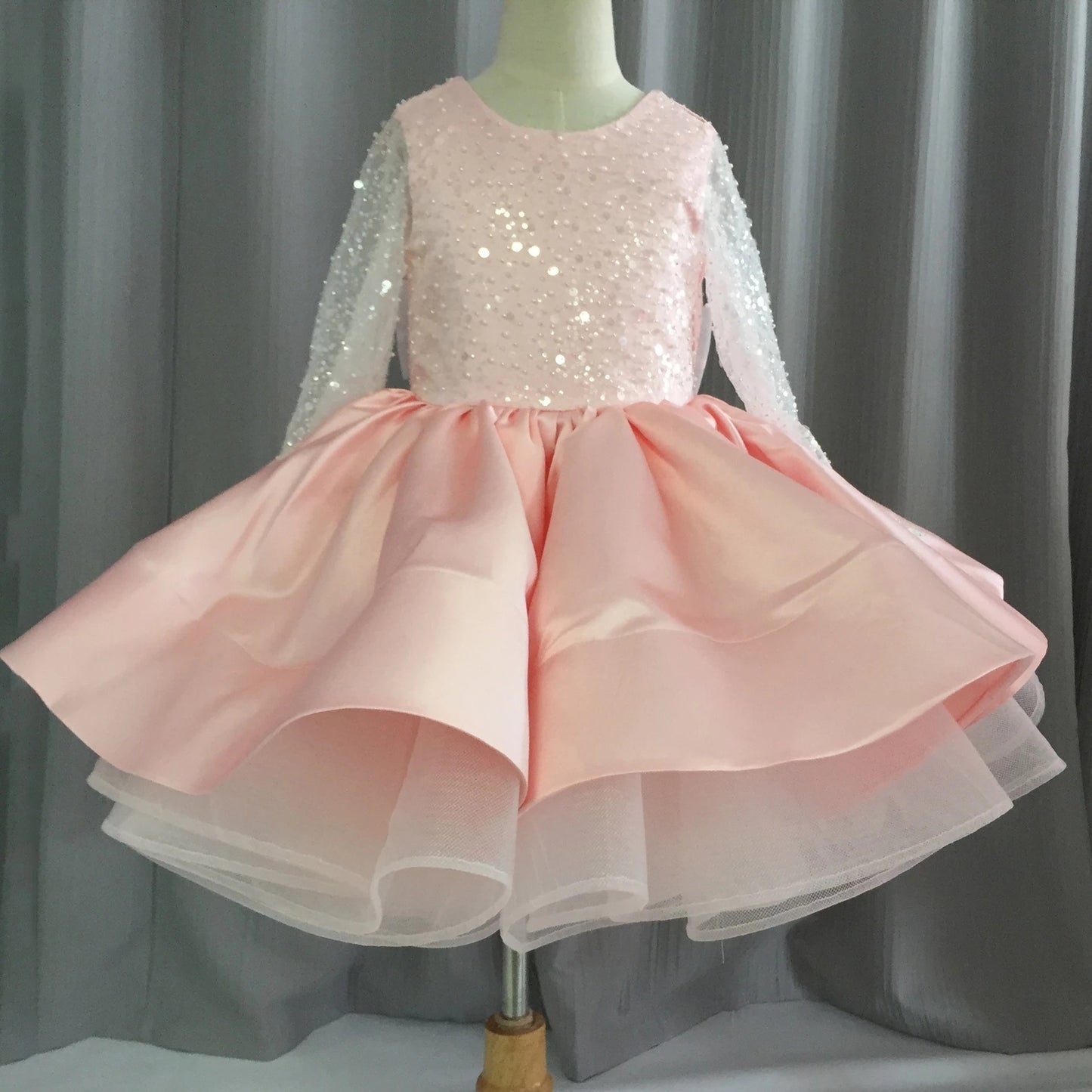 Robe de princesse à manches longues en dentelle à paillettes pour filles