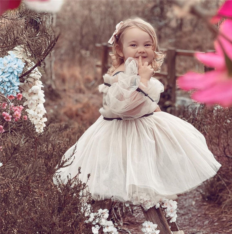 Robe de bal élégante pour enfants, robe en tulle à manches bouffantes