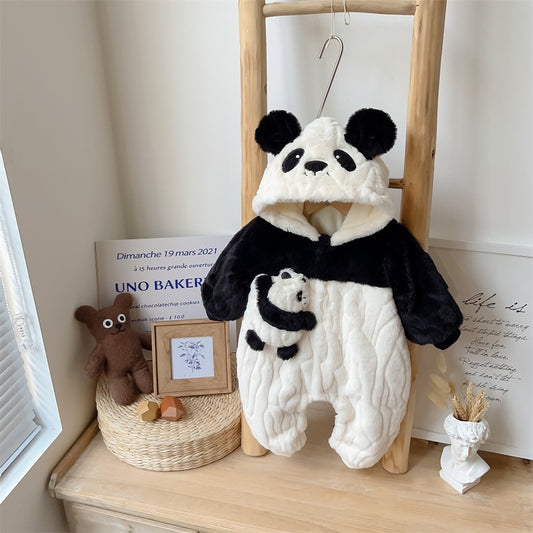 Vêtements d'hiver pour bébé, combinaison à capuche, doublure polaire, petit Panda, peluche