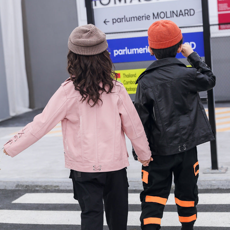 Moto en cuir pour enfants, garçons et filles, mode