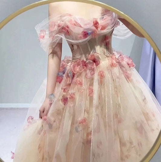 Robe rose à épaules dénudées pour femmes, nouvelle robe de mariée légère