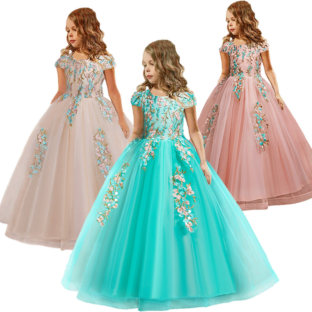 Autumn Girls Long Lace Applique Umbrella Princess Dress