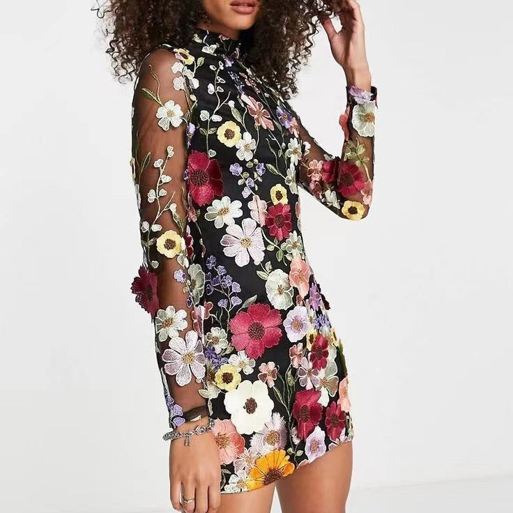 Robe fourreau à fleurs tridimensionnelle, Sexy, transfrontalière européenne et américaine, nouvelle collection printemps et été