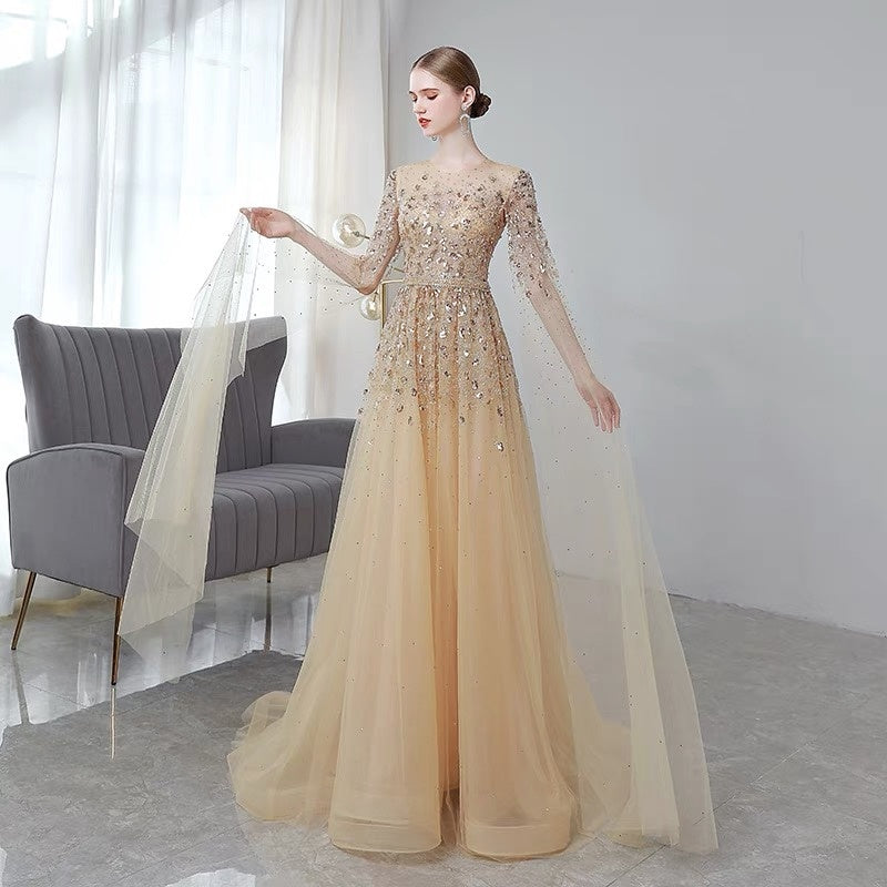 Bride Temperament Thin Long-sleeved Toast Dress