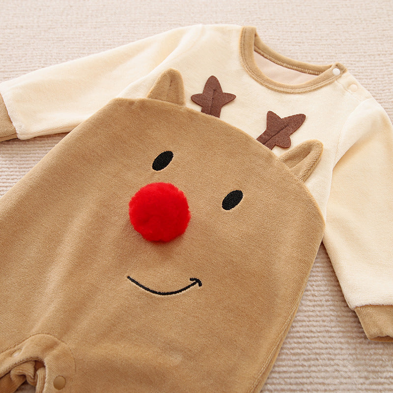 Tenue épaisse en peluche une pièce pour bébé, fauve de Noël