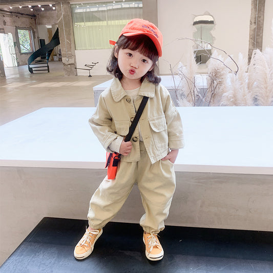 Tooling Children's Baby Spring And Autumn Denim Two-piece Suit