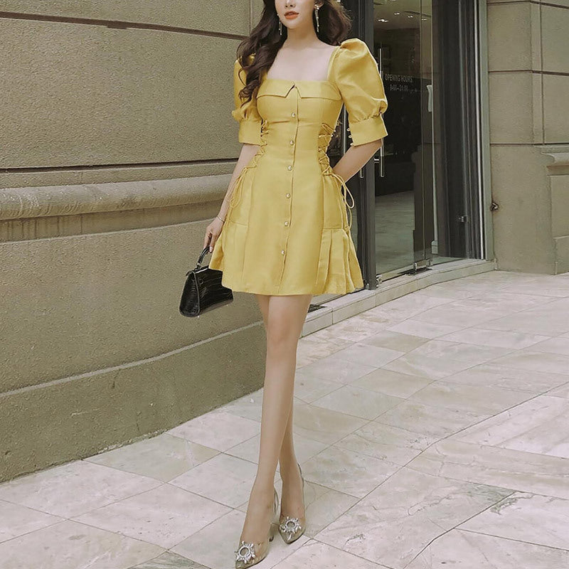 Collar And Waist Bandage Slim And Light Familiar Style Dress