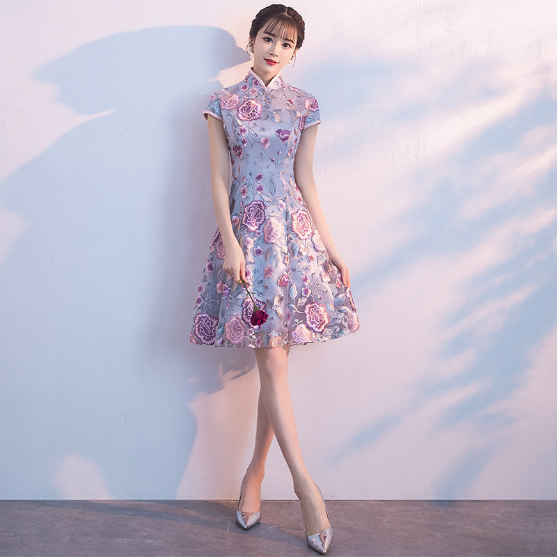 Autumn Rose Flower Host Short Dress Bridesmaid Dress Banquet Evening Dress