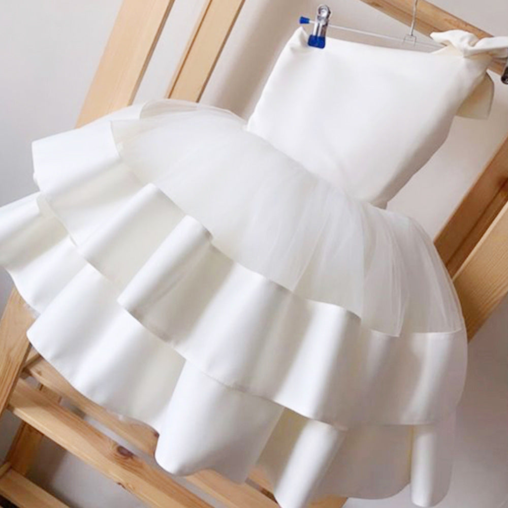 Vestido de novia para niños, vestido de princesa esponjoso con un solo hombro para niñas