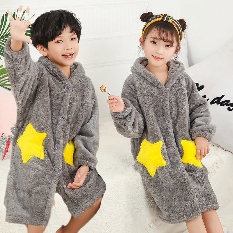 Children's Flannel Long Sleeve Warm And Comfortable Robe