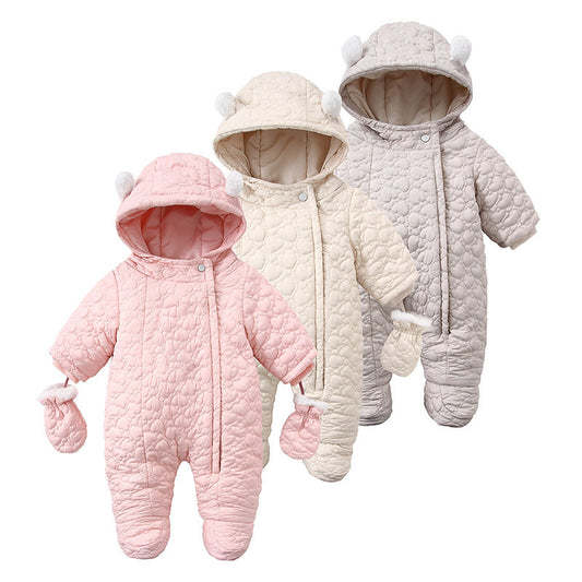 Cute Ears Hooded Baby Love Velvet Rompers Jumpsuit