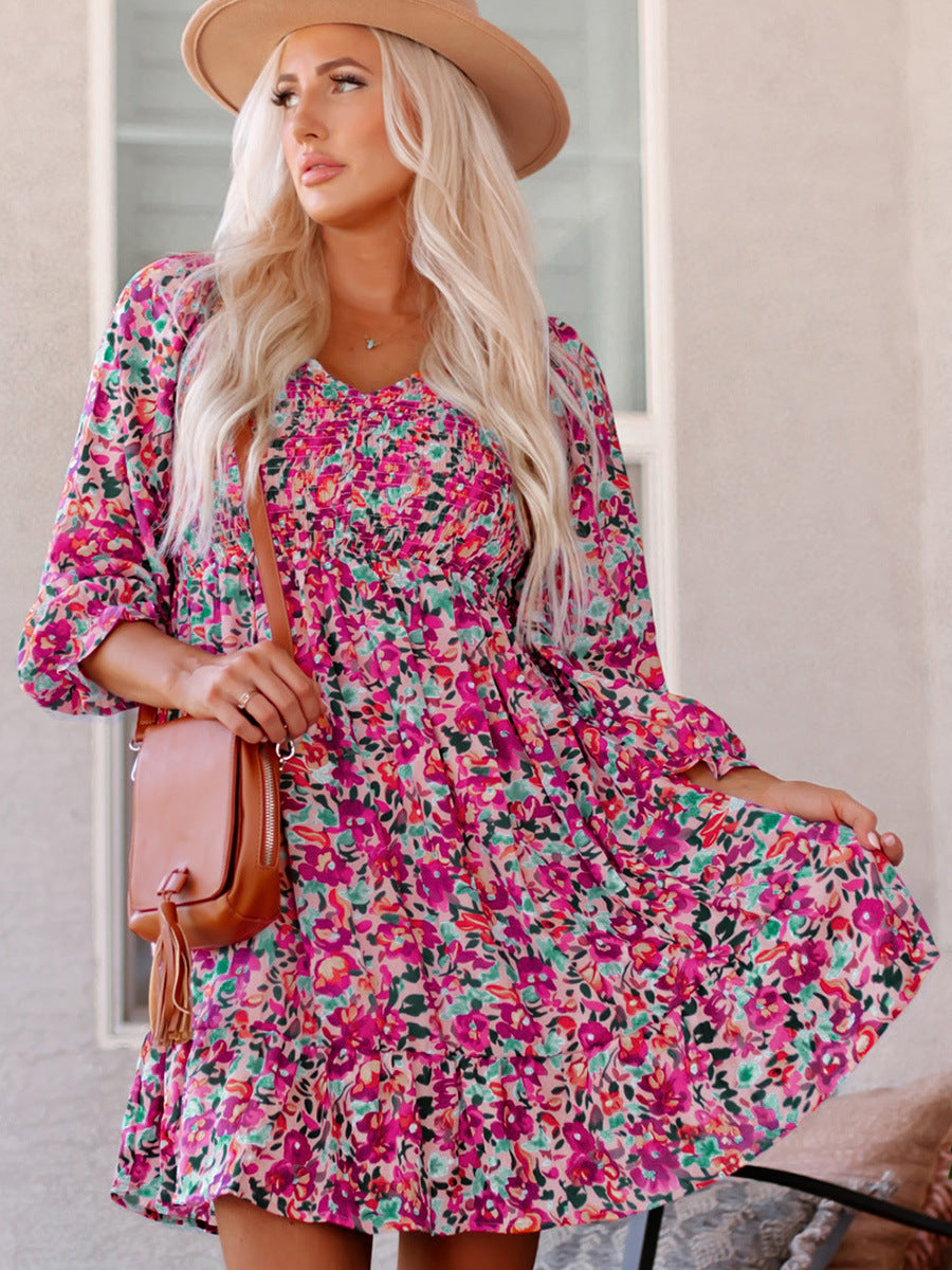 Women's Clothing V-neck  Shiying New Long Sleeve Floral Dress