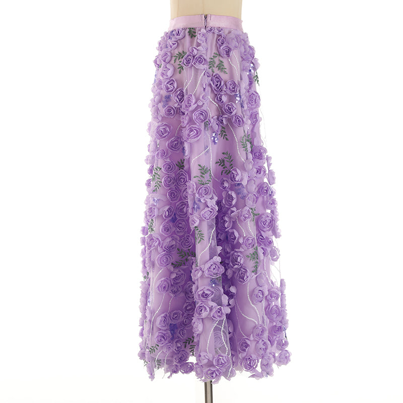 Three-dimensional Flower Embroidered Sequin Gauze Skirt