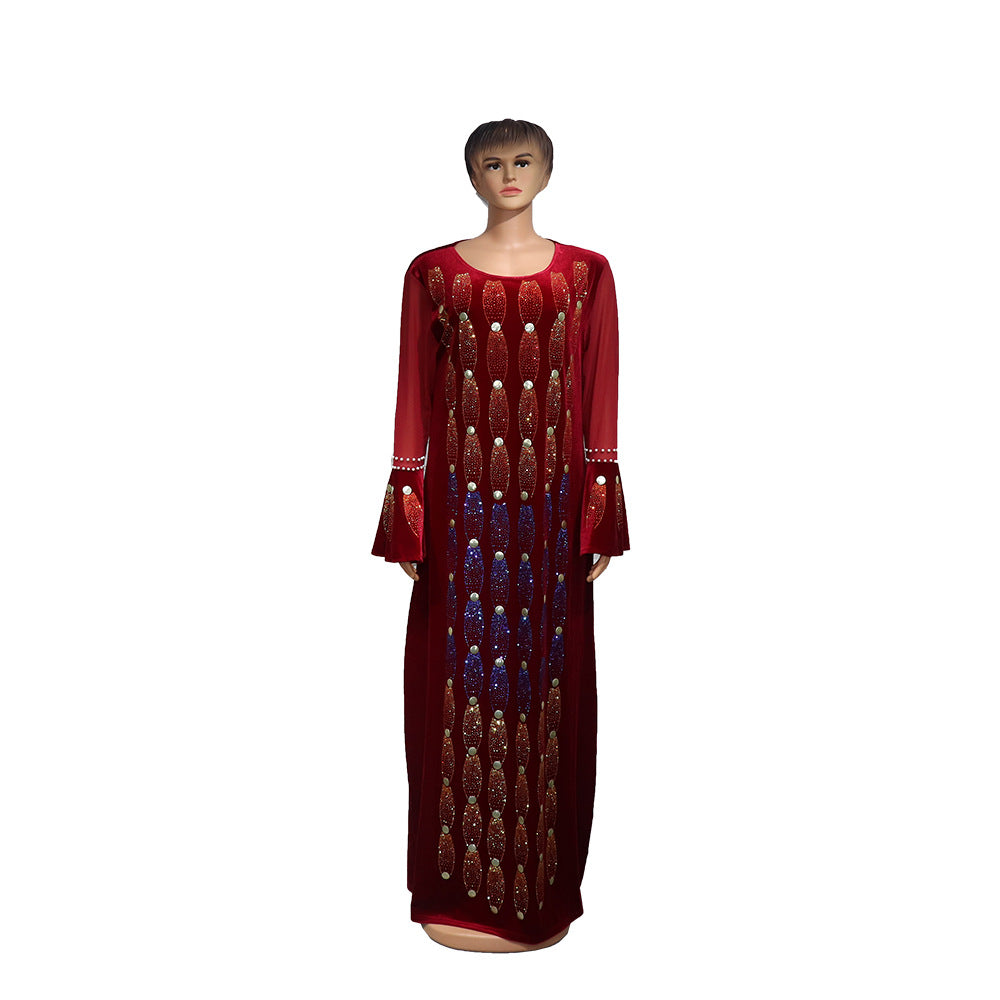 Robe en velours doré pour femmes, broderie lourde de qualité, perçage à chaud, perles en mousse, robe gracieuse et à la mode