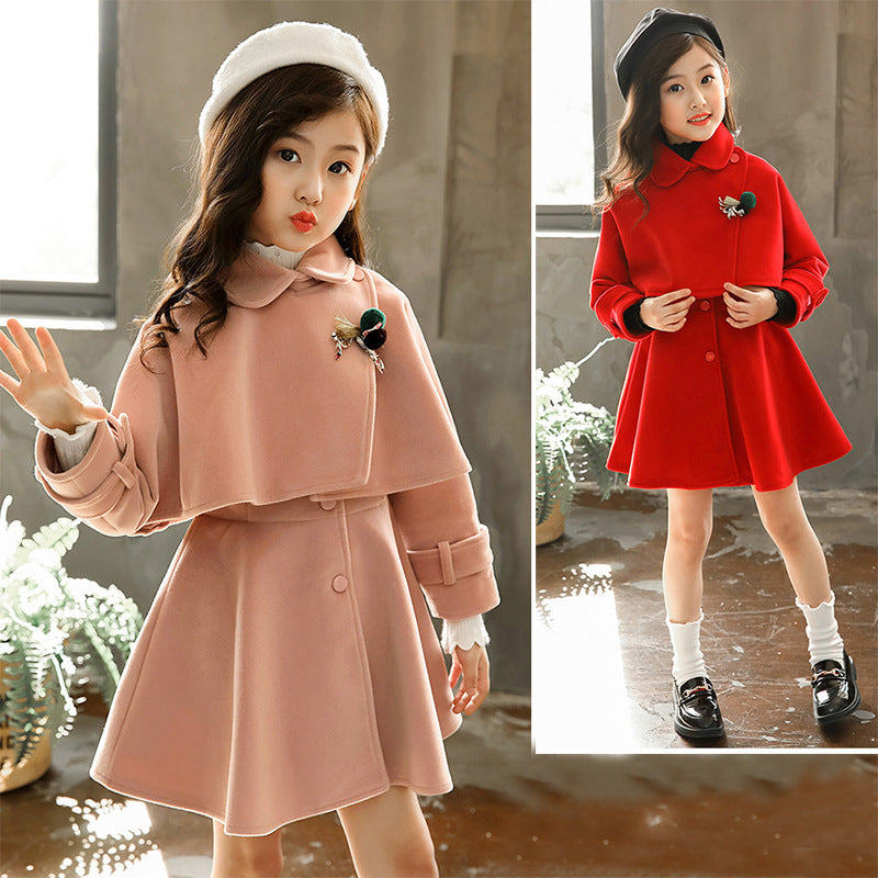 Two-piece Woolen Dress For Little Girls