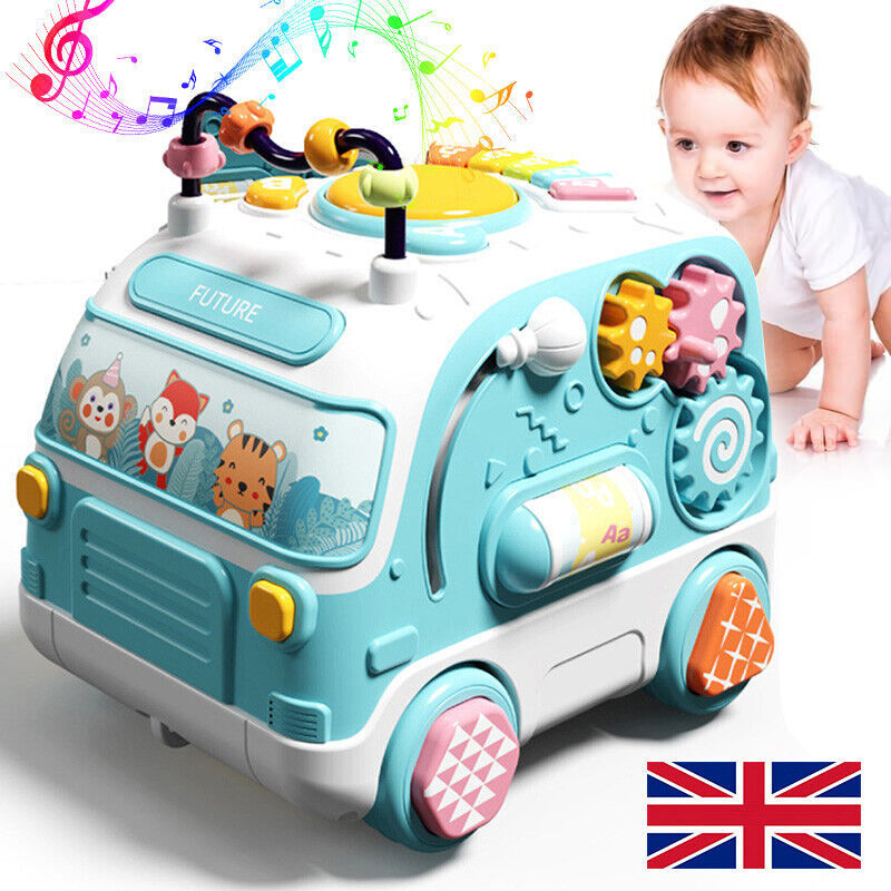 Jouets de bus musicaux pour bébé, Cube d'activité pour tout-petits avec lumières et sons, équipement rotatif