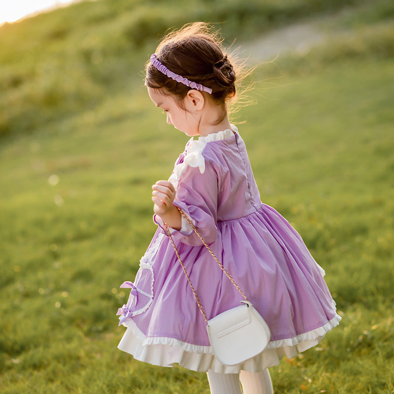 Vestido hinchado para niñas con lazo de otoño e invierno