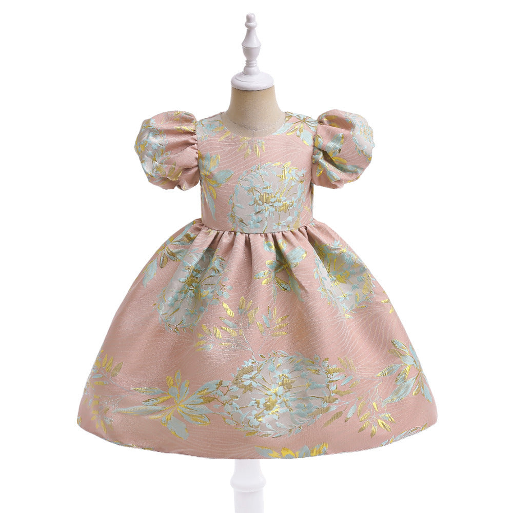 Robe jacquard pour filles, robe de princesse, jupon à manches moyennes et grandes bouffantes