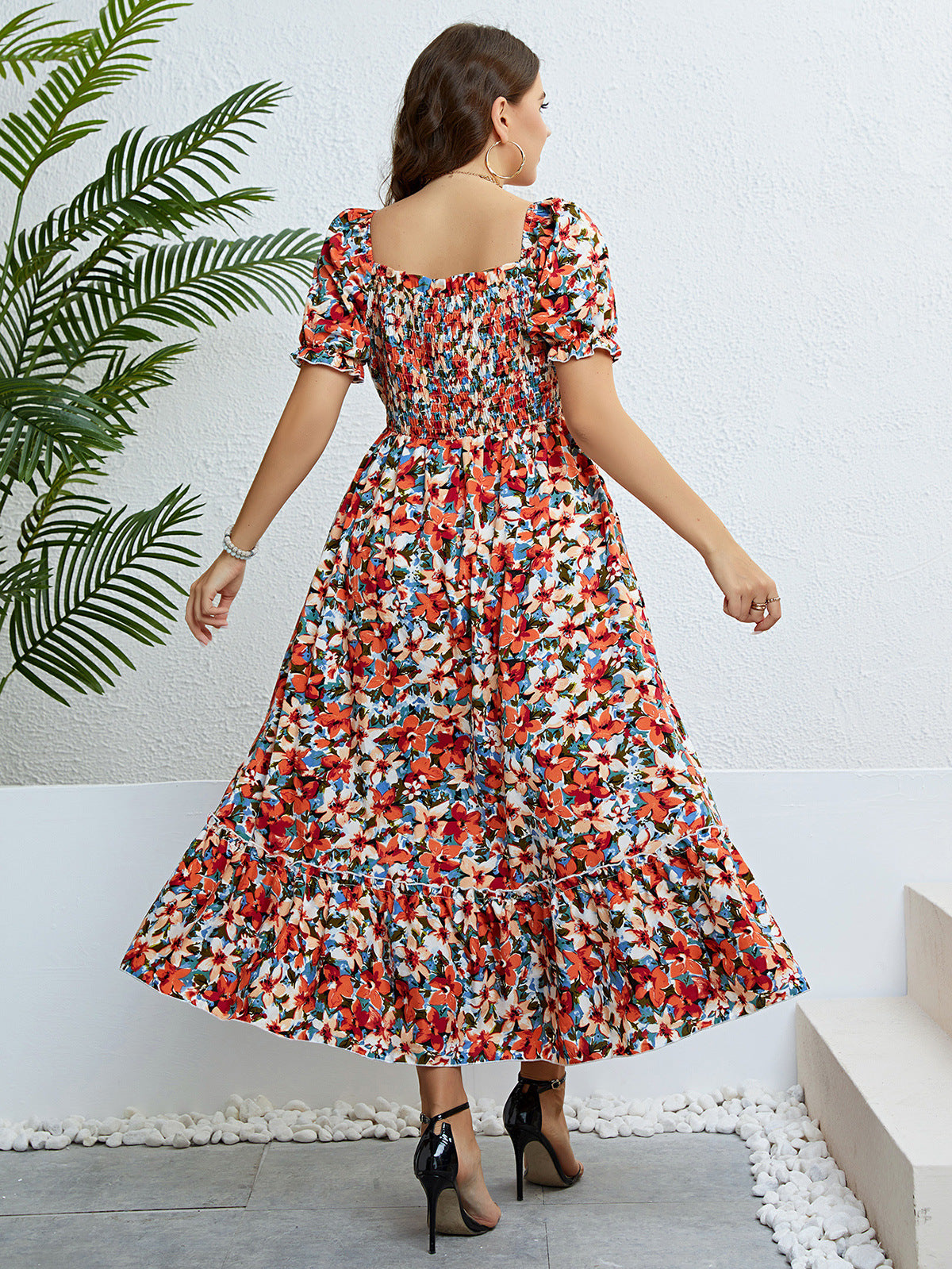 Floral Off-shoulder Waist Slimming Dress